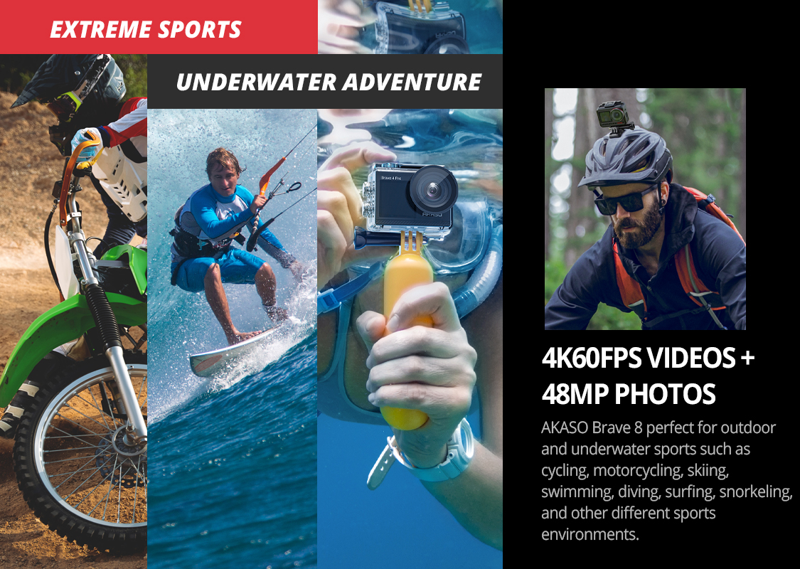 AKASO Waterproof Action Camera Brave 8 4K60fps Video Sports
