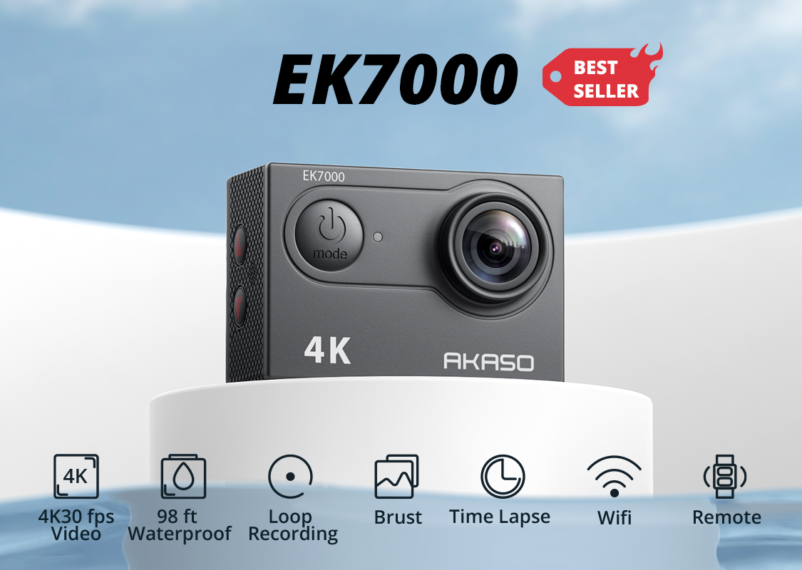 AKASO EK7000 4K30FPS 20MP Action Camera Ultra HD Underwater Camera 170  Degree Wide Angle 98FT Waterproof Camera Support External Microphone